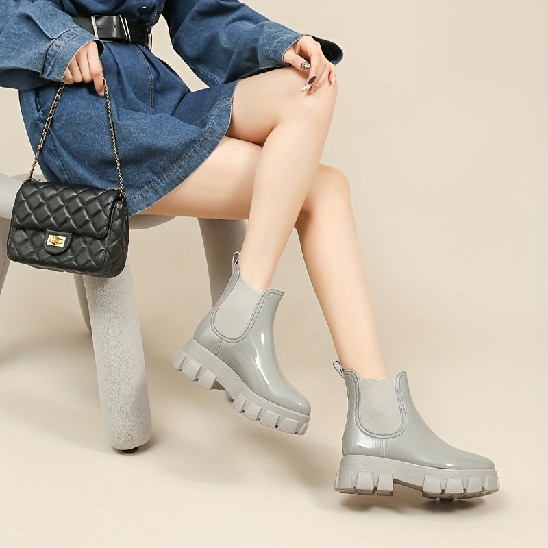 Solid Slip On PVC Rain Boots Water Shoes
