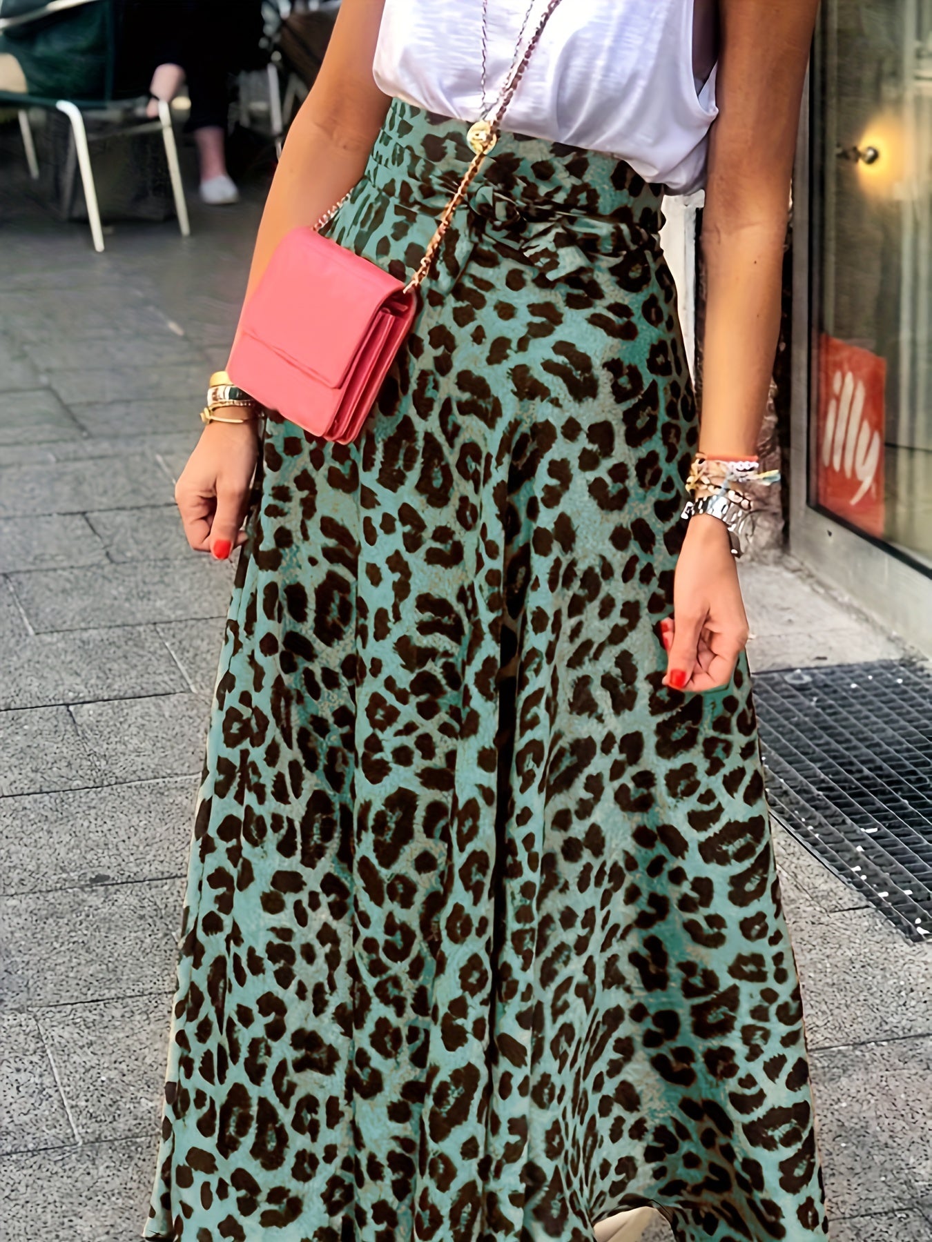  Women's Leopard Print Maxi Skirt with Belt