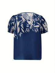  Leaf Print Top & Pants Outfits Set Women's Plus Two Piece Set