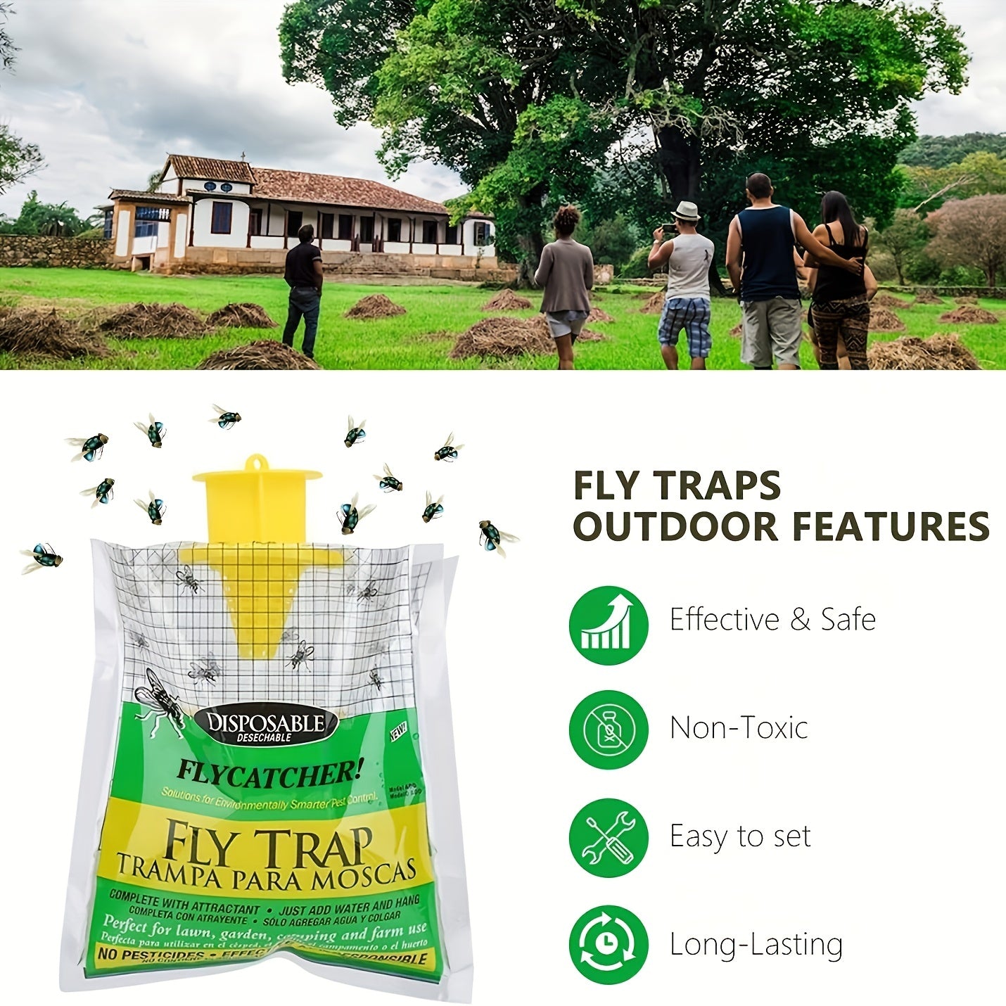 Outdoor Hanging Fly Trap with Bait Bag - Pest Control Garden Supplies