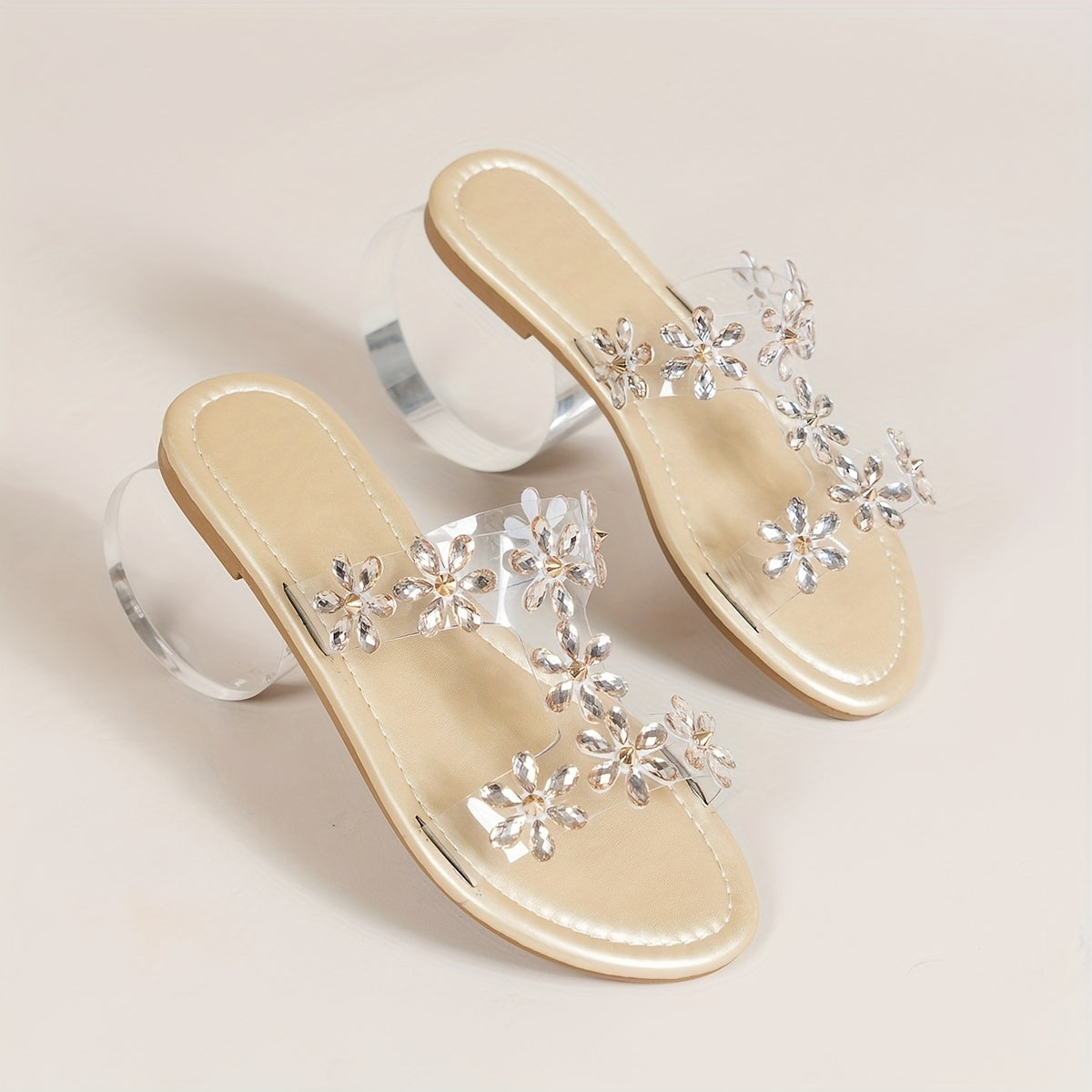 Women's Rhinestone T-Strap Flat Sandals
