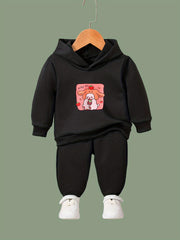 Kid's Cartoon Milky Tea Print Outfit Hoodie & Pants Set