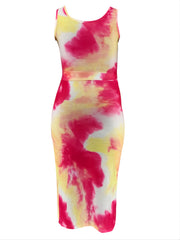  Tie Dye Tank Crop Top & Pencil Skirt Set Women's Plus High Stretch 2pc