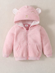 Fleece Bear Jacket For Baby Boys & Girls, Warm Hooded Coat