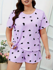  Heart Print Tee & Shorts Pajamas Set
