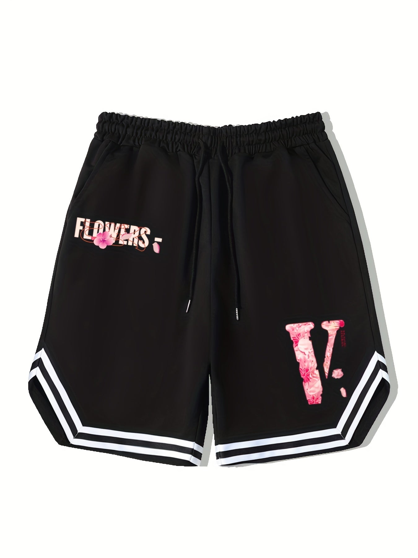 Men's Pink V Graphic Drawstring Stretchy Shorts