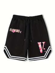 Men's Pink V Graphic Drawstring Stretchy Shorts