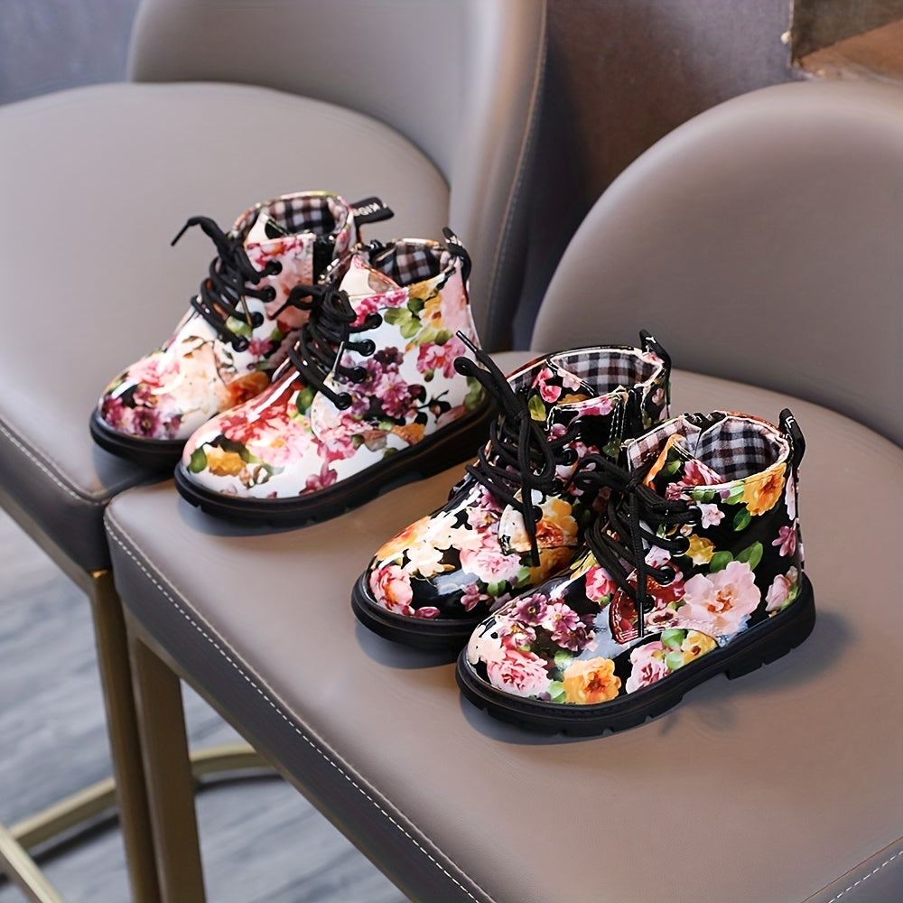 Vintage Flower Pattern Ankle Boots For Girls Kids