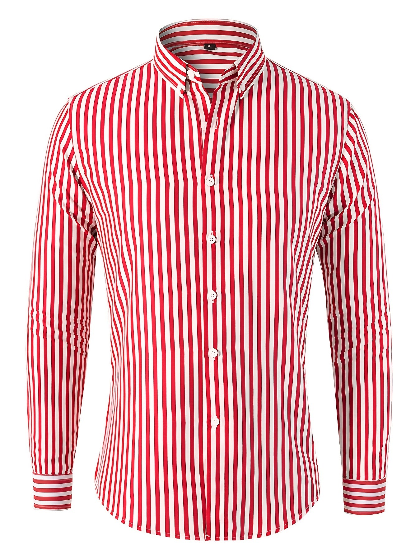 Men's Vertical Striped Button Up Shirt for Business Occasion