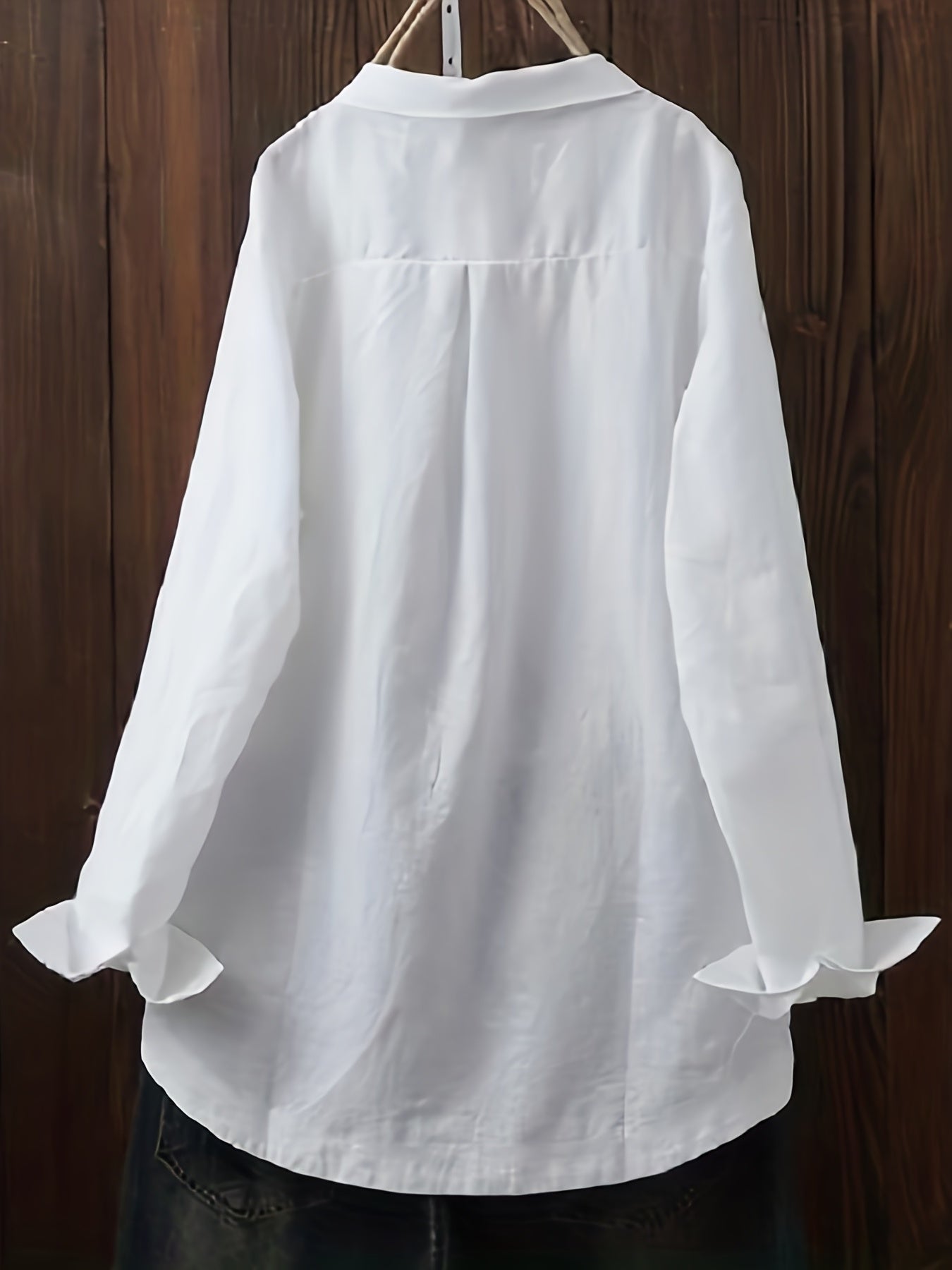  Solid Button Up Long Sleeve Blouse