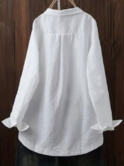  Solid Button Up Long Sleeve Blouse