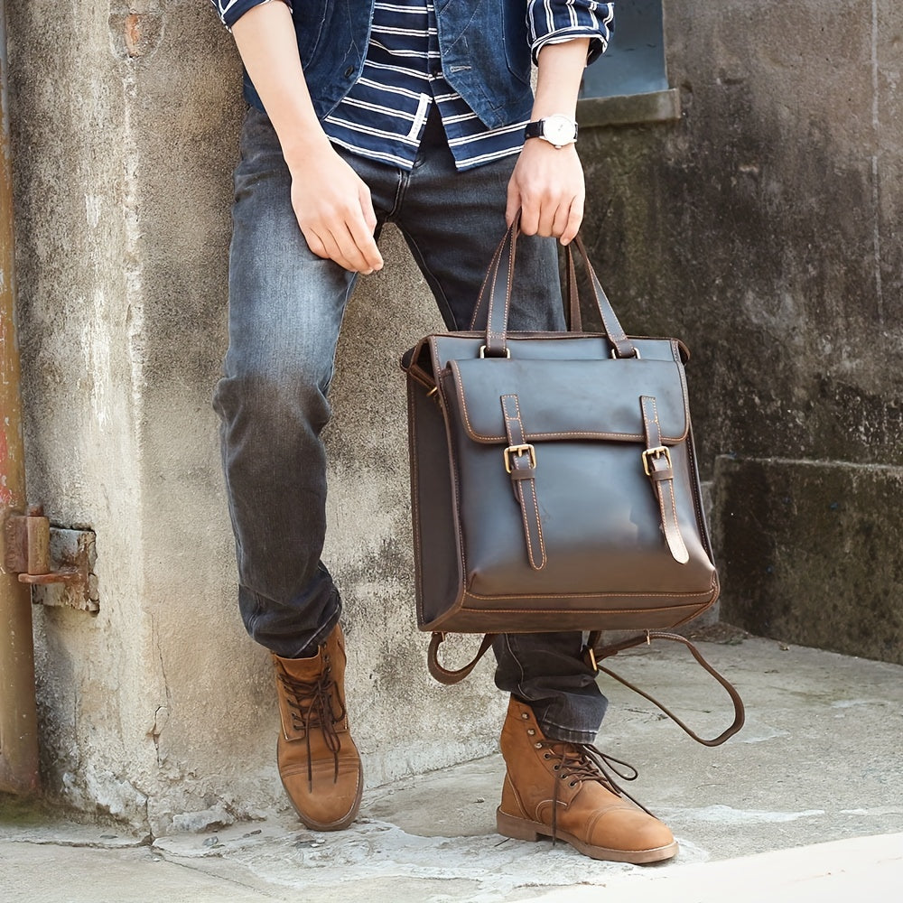 Retro Cowhide Backpack Men's Hand Held Briefcase