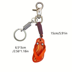 Retro Slipper Keychain Vintage PU Leather Bag Charm Car Ornament Friends Gift