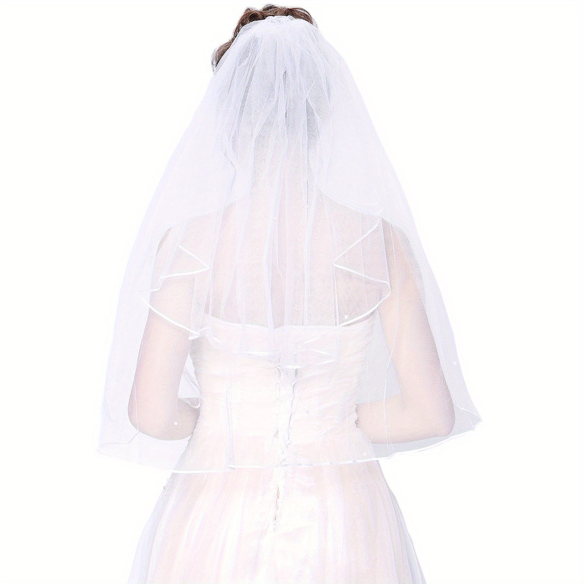 Short Tulle Wedding Veil Ribbon Edge Comb Bridal Bachelorette Party Accessories
