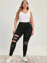  Solid Ripped High Rise Leggings