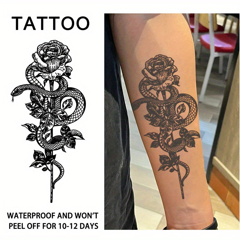 Waterproof Floral & Snake Temporary Tattoos Lasts 12-14 Days