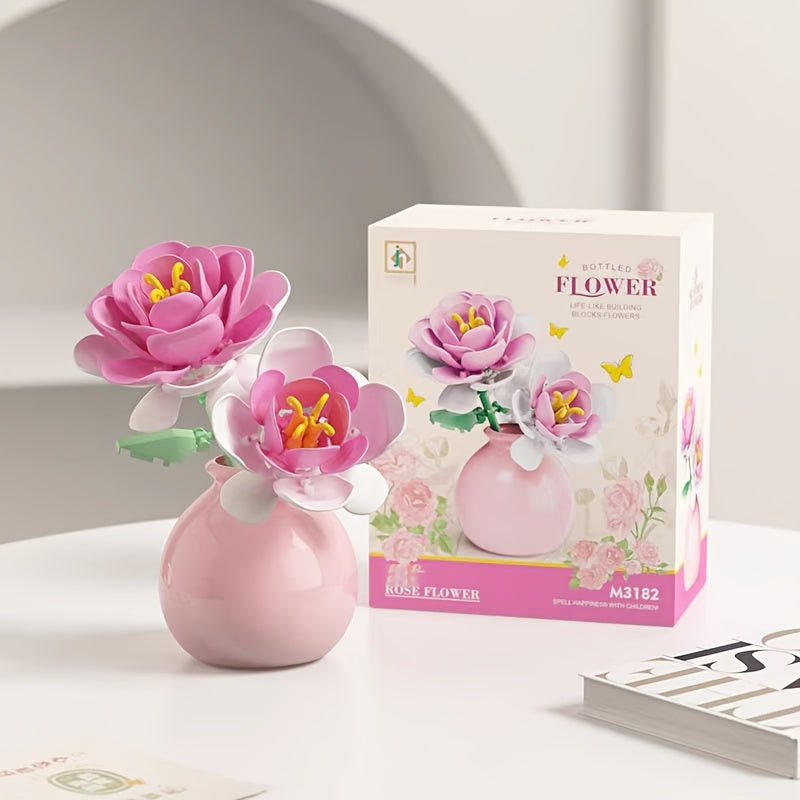 DIY Mini Building Rose Flower Green Plant Model Home Decor Toy