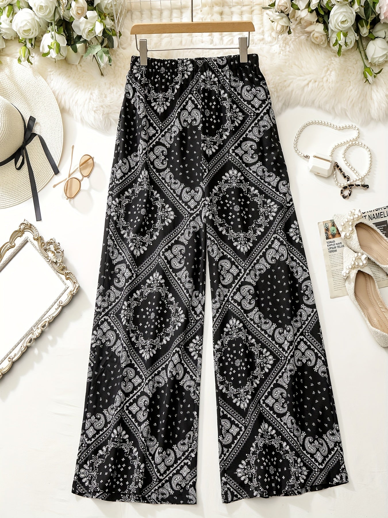 Patchwork Print Wide Leg Boho Pants