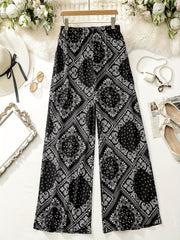 Patchwork Print Wide Leg Boho Pants