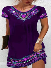  Boho Dress Women's Plus Floral Print Short Sleeve Dress