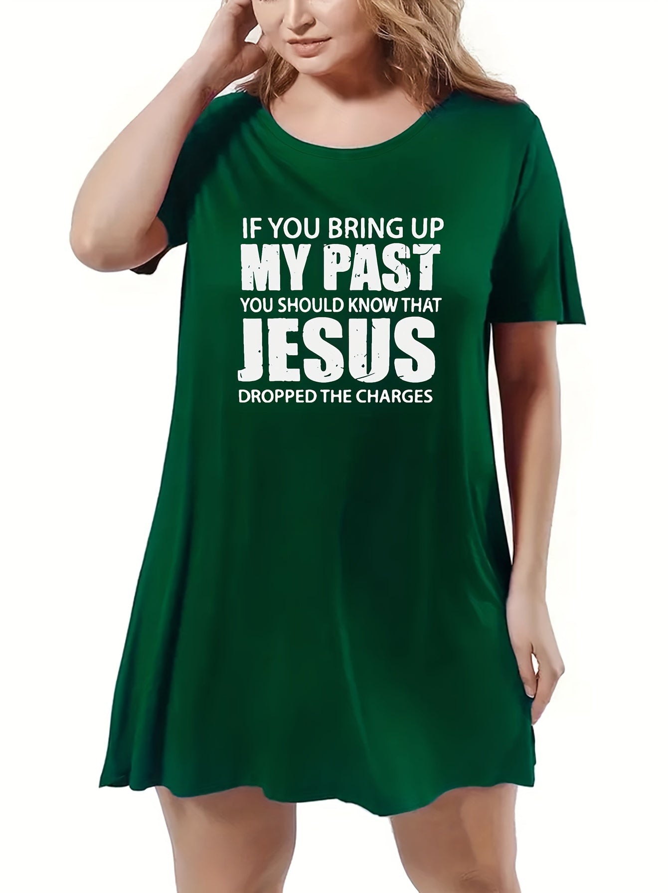  Slogan Print Short Sleeve Sleep Dress