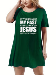  Slogan Print Short Sleeve Sleep Dress