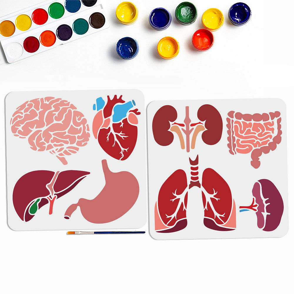 1set 2pcs PET Hollow Out Drawing Stencils with 1pc Paint Brush