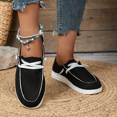 Women's Canvas Lace-Up Loafers Comfy Walking Shoes