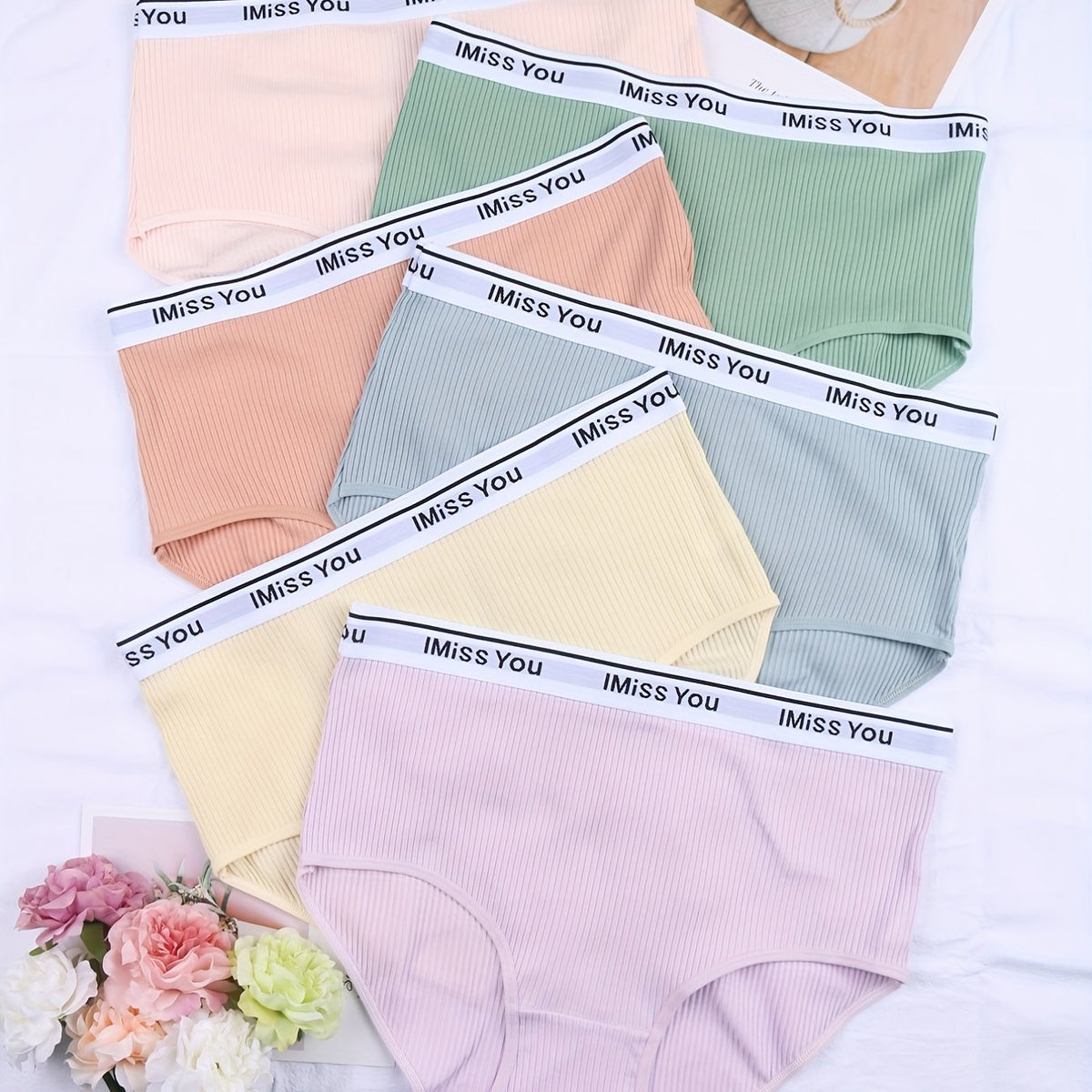 6 Pack Plus Size Panties Set Women's Plus Soft Contrast Letter