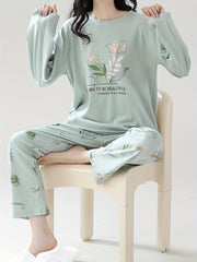 Floral Pajama Set Long Sleeve Top & Pants Women's Sleepwear