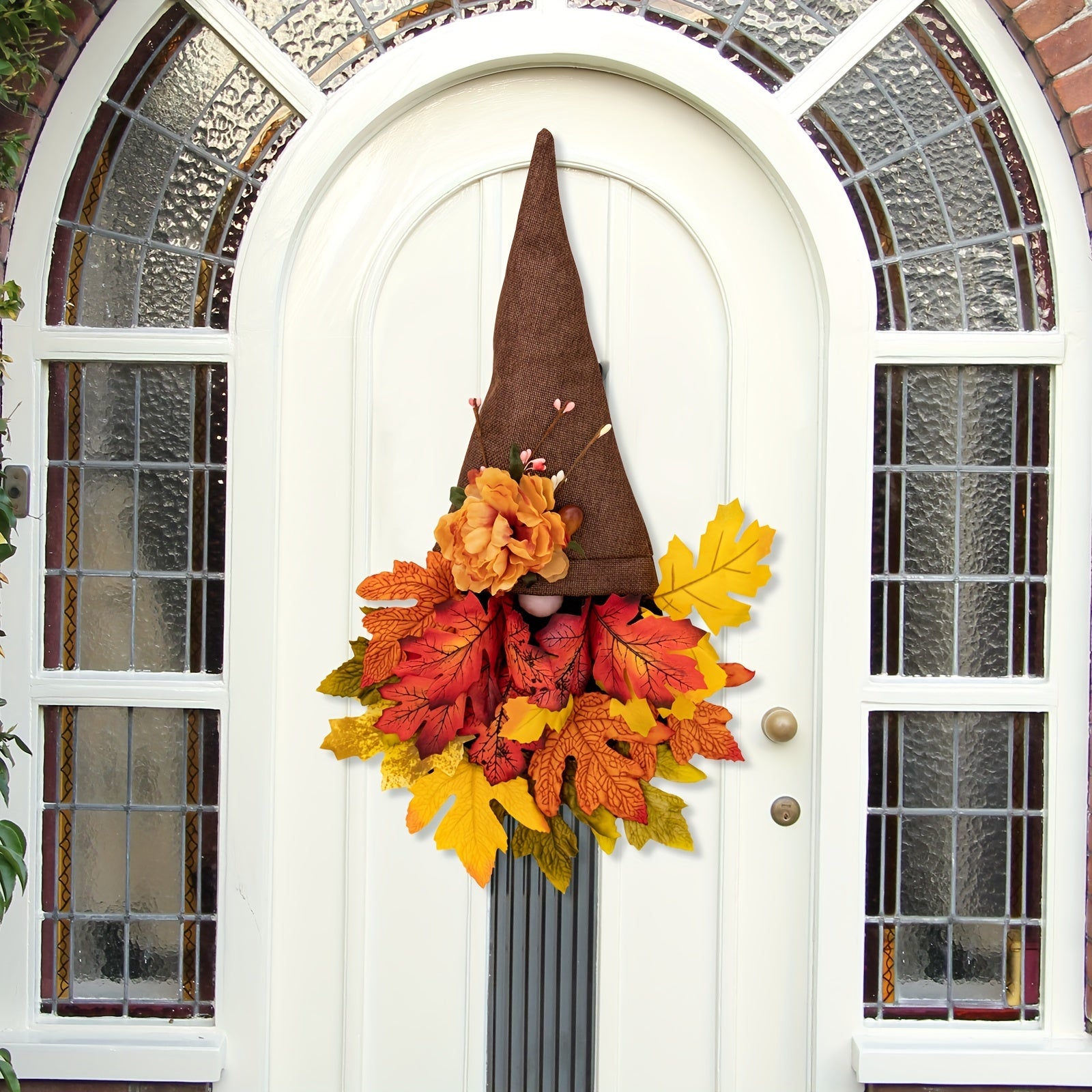 Fall Wreath Hat with Faux Maple Wood Beads for Front Door
