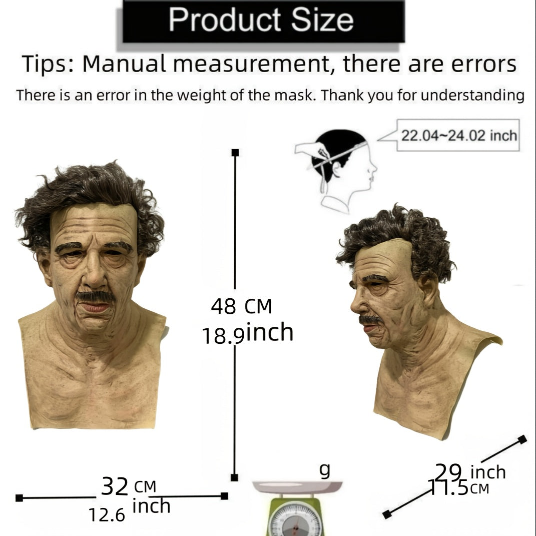 Old Man Head Cover Lady Face Mask Wig Old Man Mask Halloween Human Latex Mask