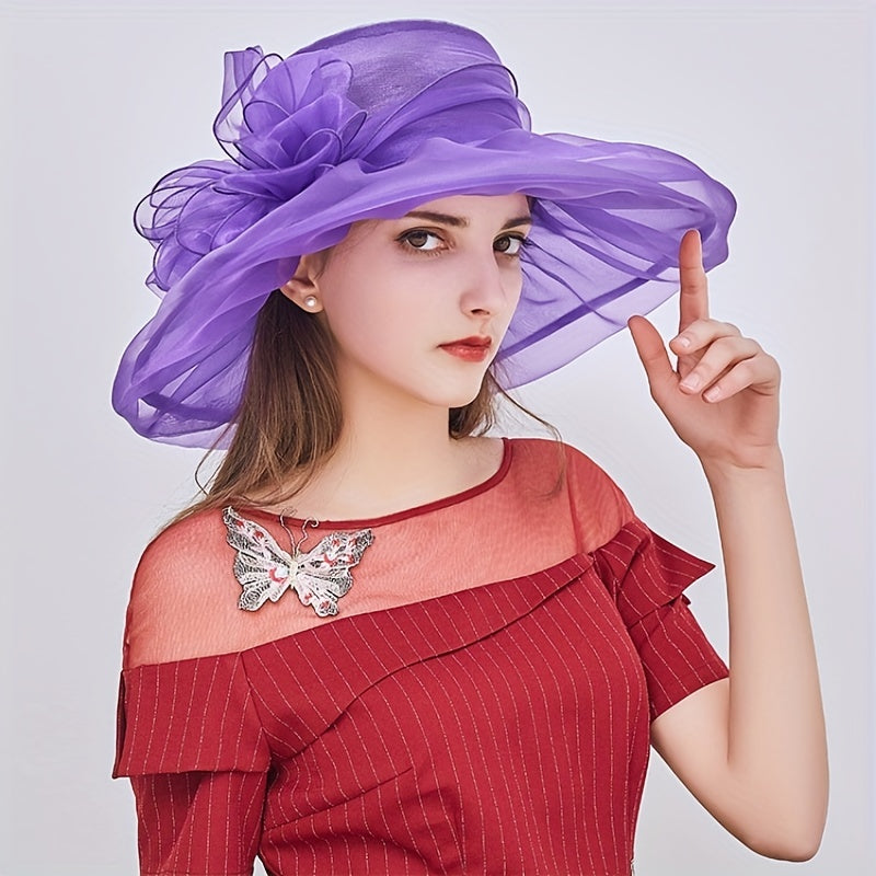 Foldable Flower Organza Sun Hat Solid Mesh Breathable Travel Beach Hats