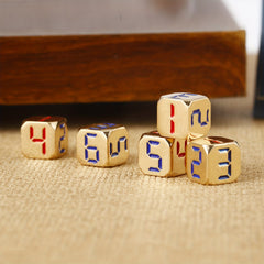 0.5in 6-Sided Arabic Numeral Metal Dice for Farkle Mahjong Game Golden Bronze