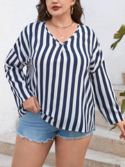  Stripe Print V Neck Blouse