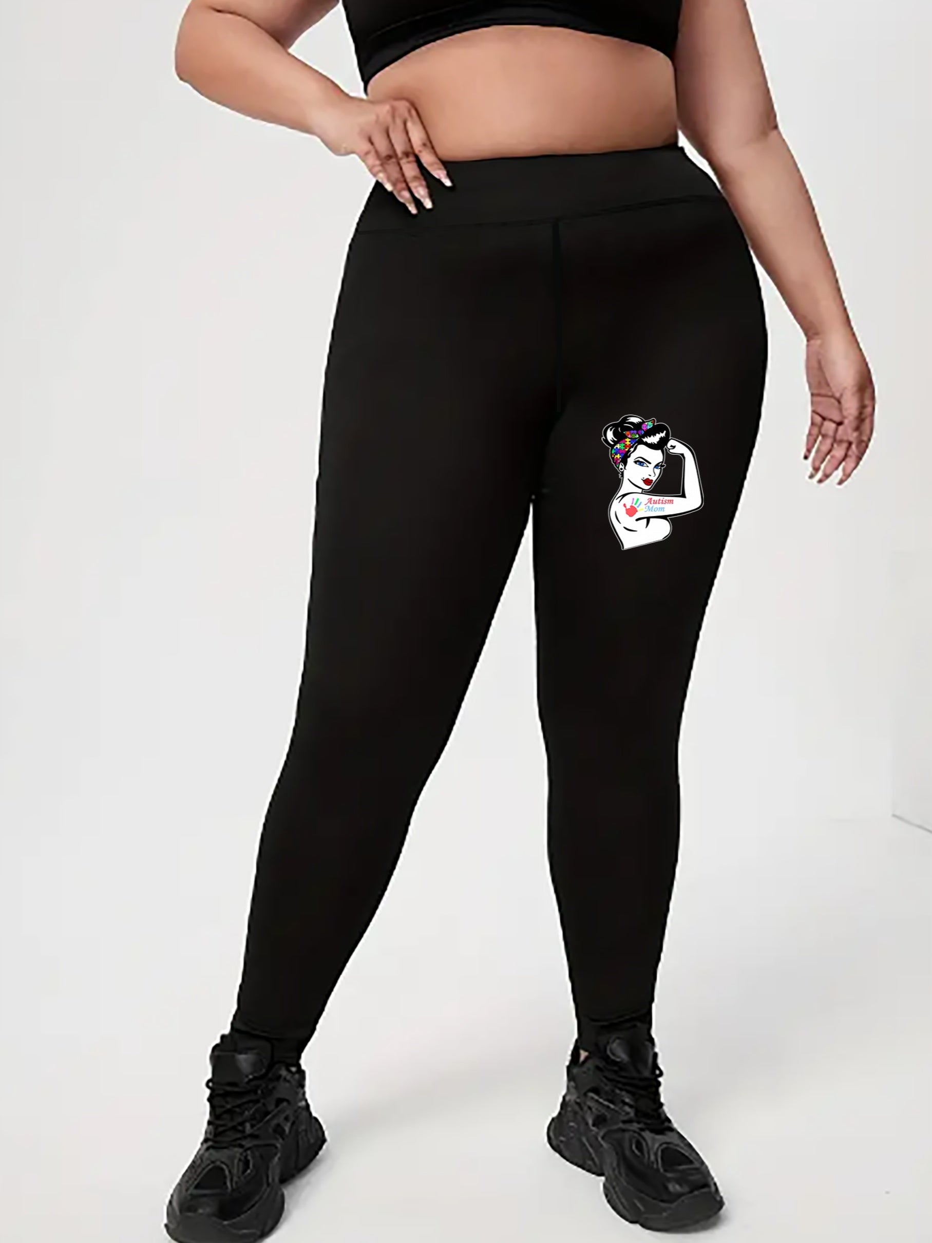  Casual Leggings Women's Plus Figure & Letter Print High Rise