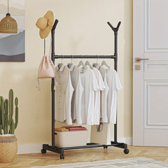 Double Pole Clothes Rack with Pulley 2 Layer Coat Rack