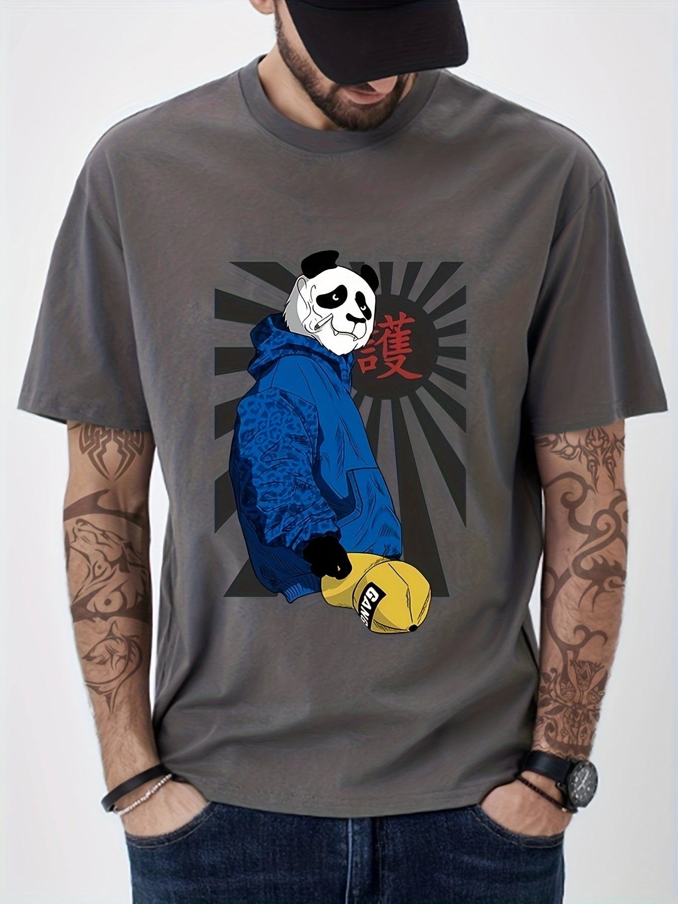 Cotton Anime Panda Boxer Print Men's Graphic T-shirt