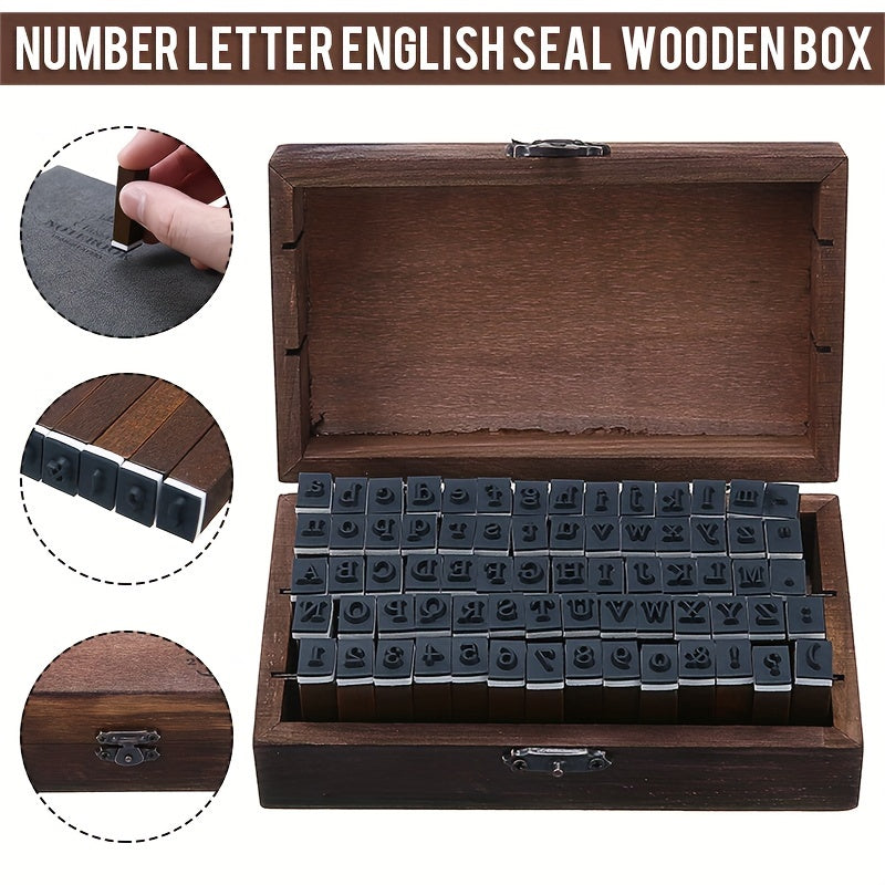 70pcs Alphabet Letter Number Wood Rubber Stamps Set With Box
