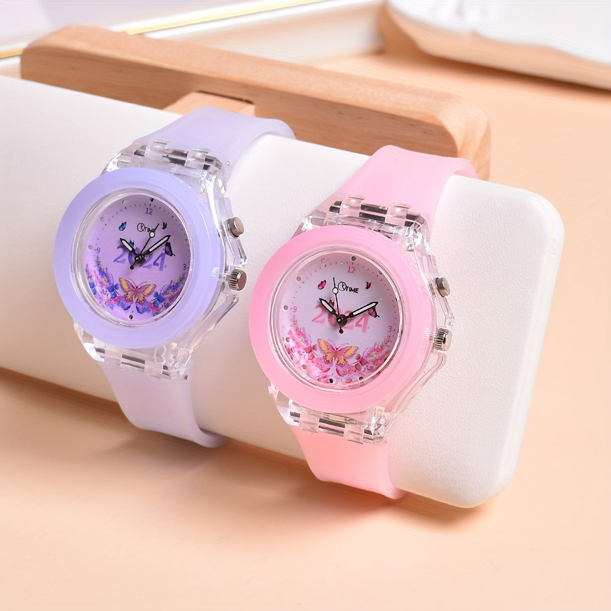 LED Butterfly Pattern Quartz Wristwatch Set for Girls