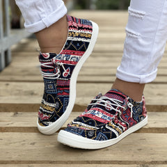 Women's Tribal Print Canvas Shoes Low Top Lace Up Round Toe Casual Shoes