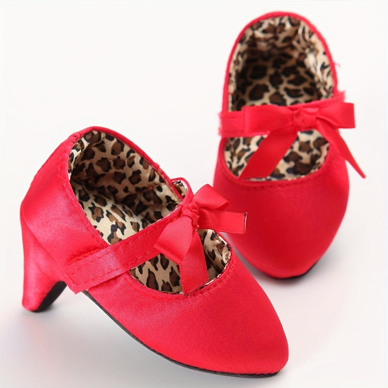 Leopard Print Bow Tie High Heel Sandals for Baby Girls
