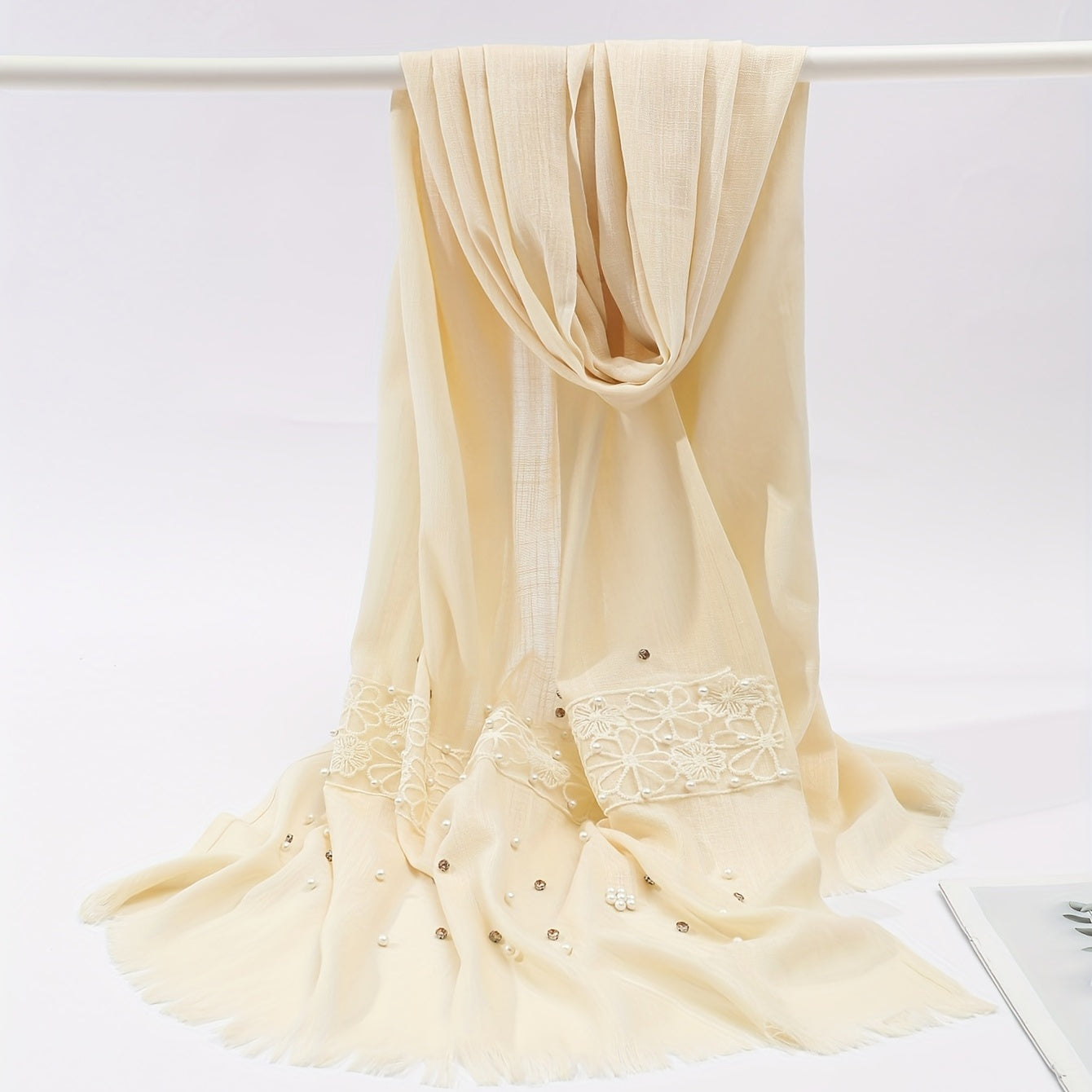 Fringed Lace Pearl Soft Shawl Sunscreen Wrap Casual Travel Scarf