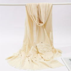 Fringed Lace Pearl Soft Shawl Sunscreen Wrap Casual Travel Scarf