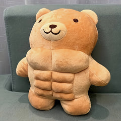Soft Big Muscle Teddy Bear Light Brown Plush Toy for Christmas