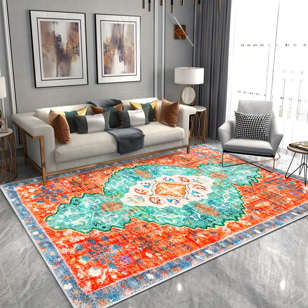 Red Persian Area Rug Retro Cashmere Carpet