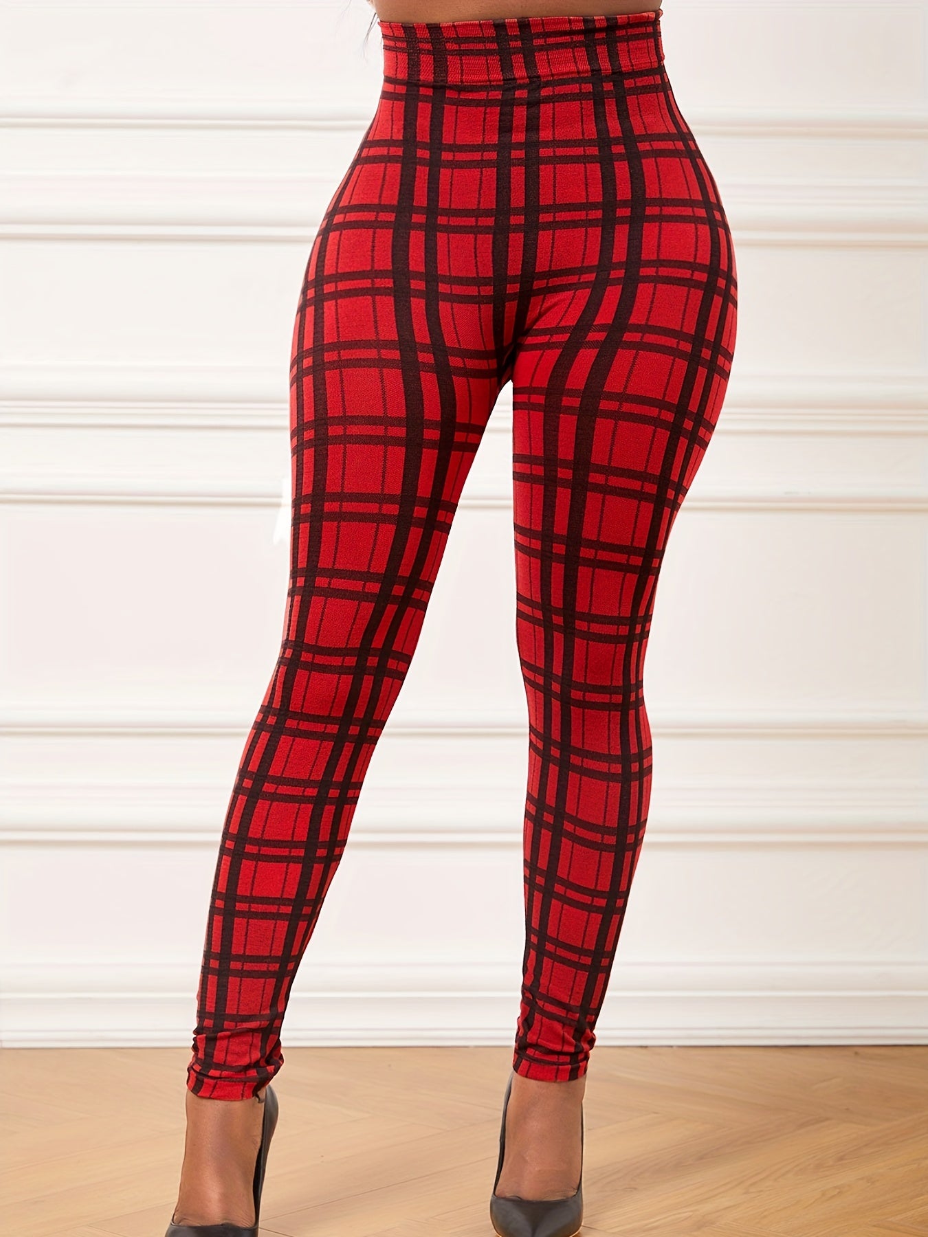  Plaid Print Tummy Control Leggings