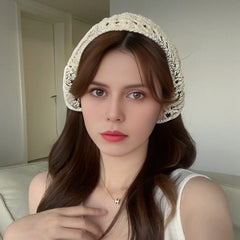 Hollow Knitted Bandana Triangle Scarf Solid Lace Up Turban Head Wrap