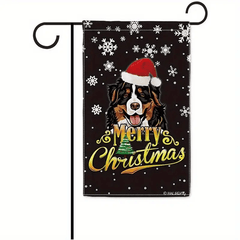 Christmas Garden Flag Mountain Dog Santa Hat Pattern 12x18 Holiday Decor