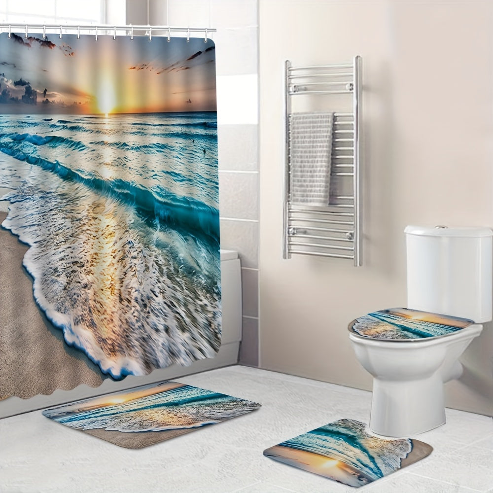 Dawn Sea Wave Shower Curtain & Mat Set
